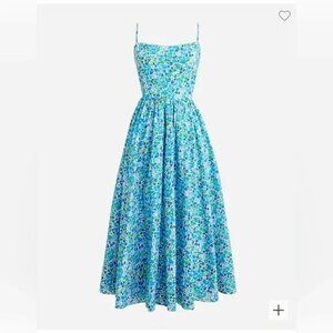 J. Crew x Liberty Print Blue Floral Spaghetti Strap Cotton Tea Midi Sundress 12